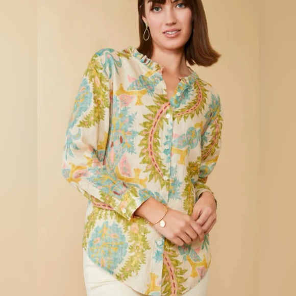 Spartina 449 Jori Linen Shirt Sugar Mill Damask Flax size XS - Picture 3 of 8